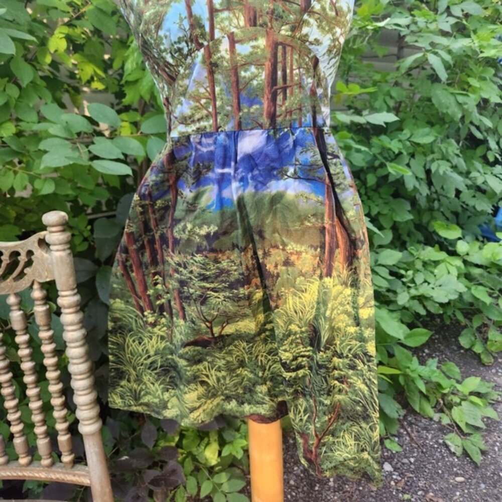 Retrolocious Forest Tree Print Fit & Flare Dress Sleeveless Womens M - Picture 3 of 14